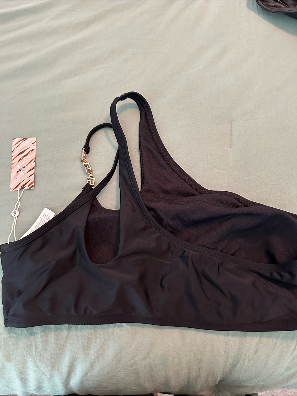 Black Asymmetric Soft-Cup Swim Top